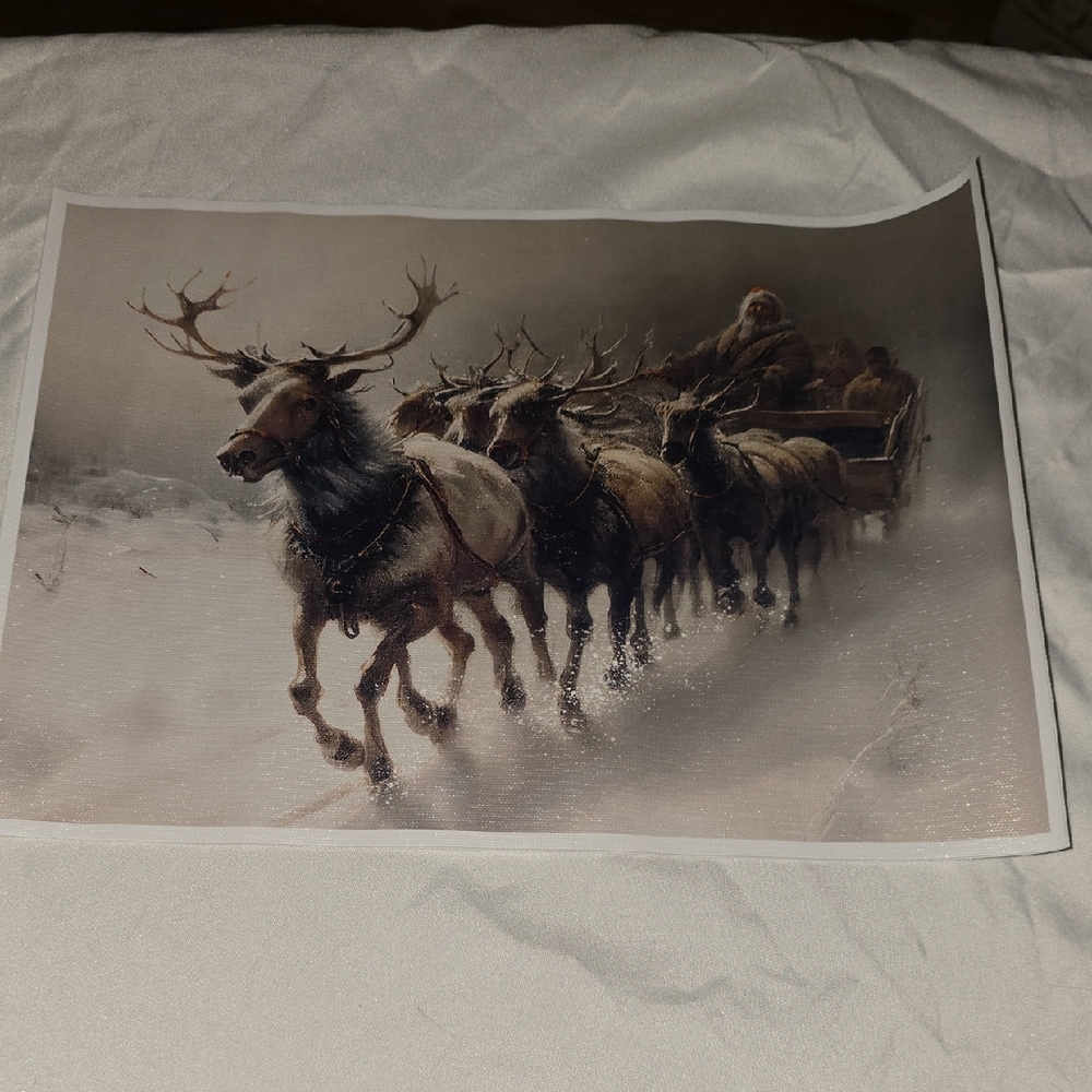 Winter Wonderland Vintage  Reindeer & Santa Canvas Art Print